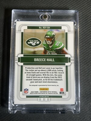 2022 Contenders Optic Breece Hall Orange Prizm Rookie of Year Auto