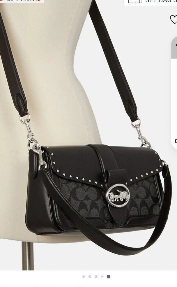 Coach Georgie Shoulder Bag In Colorblock Sig Canvas w/Rivets Black ...