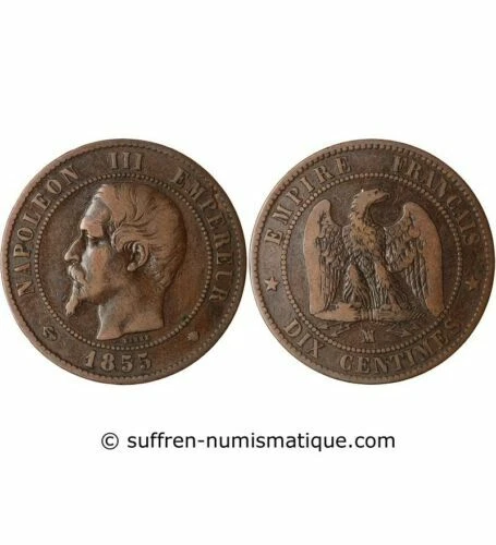 Pièces de monnaie françaises de 20 centimes pour 10 Centimes sur Napoléon III