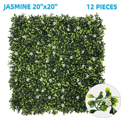 12pcs 20''x20'' Artificial Jasmine Mat Wall Hedge Decor Privacy Fence Panel Grass