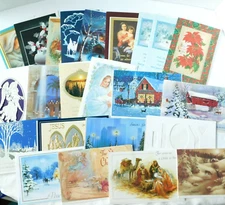 Christmas Greeting Cards Lot of 23 Religious & Traditional w/ Envelopes some VTG
