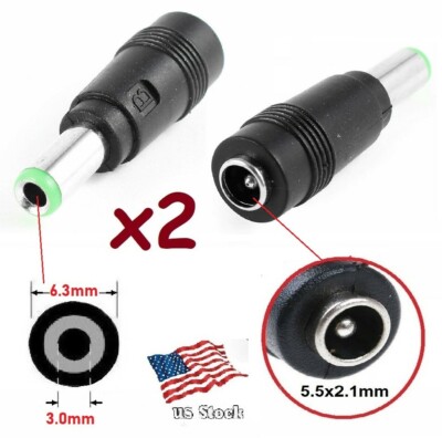 2-Pack DC Power 5.5x2.1mm Female Jack to 6.3x3.0mm Male Plug Converters (B)
