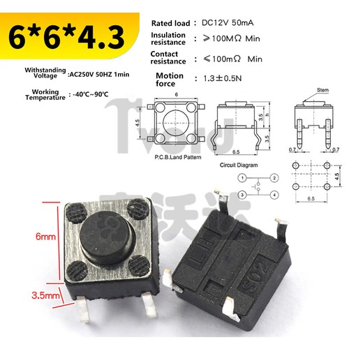 Tactile Push Button Switch, SMD/Through-Hole, Micro Momentary for PCB DIY - Picture 16 of 49