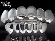 Custom Fit Silver Plated Joker Teeth Grillz Caps Top & Bottom Set Grill + Molds