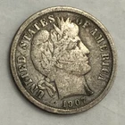 1907-O BARBER silver U.S. dime. Fine, obverse scuffy. #a1