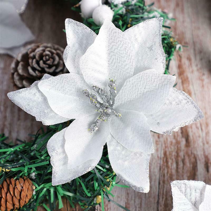 10X Large Poinsettia Glitter Flower Christmas Tree Hanging Party Xmas