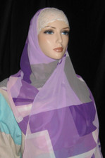 NEW chiffon lilac mauve geometric print 69"X 26" big scarf Islam HIJAB modest