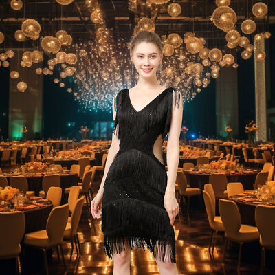 1920s Sleeveless Flapper Dresses Great Gatsby Fringed Tassel - Main Image