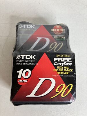  Sealed 10-pack TDK D90 Blank Audio Cassettes +Rare Carry Case Storage old stock