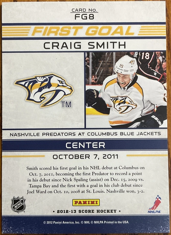 2012-13 Score First Goal Craig Smith #FG8 Nashville Predators - Image 2 of 2