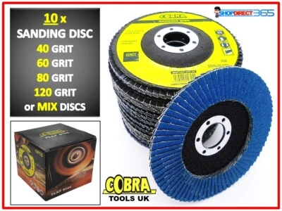 COBRA TOOLS 10 x FLAP GRINDING SANDING DISCS 115mm 4.5" 40 60 80 120 GRIT ANGLE WHEEL COBRA