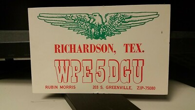 shortwave radio SWL QSL postcard WPE5DGU Rubin Morris 1970s Richardson Texas