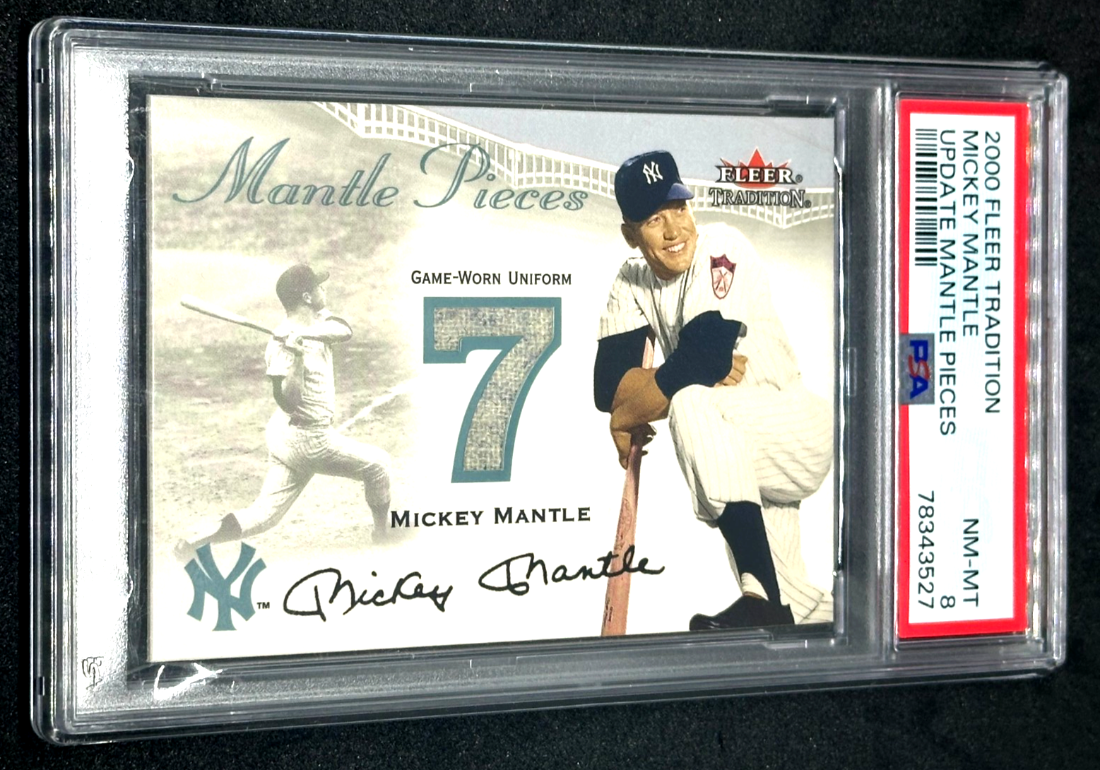 2000 Fleer Tradition Update Mantle Pieces Mickey Mantle Game-Worn Uniform PSA 8