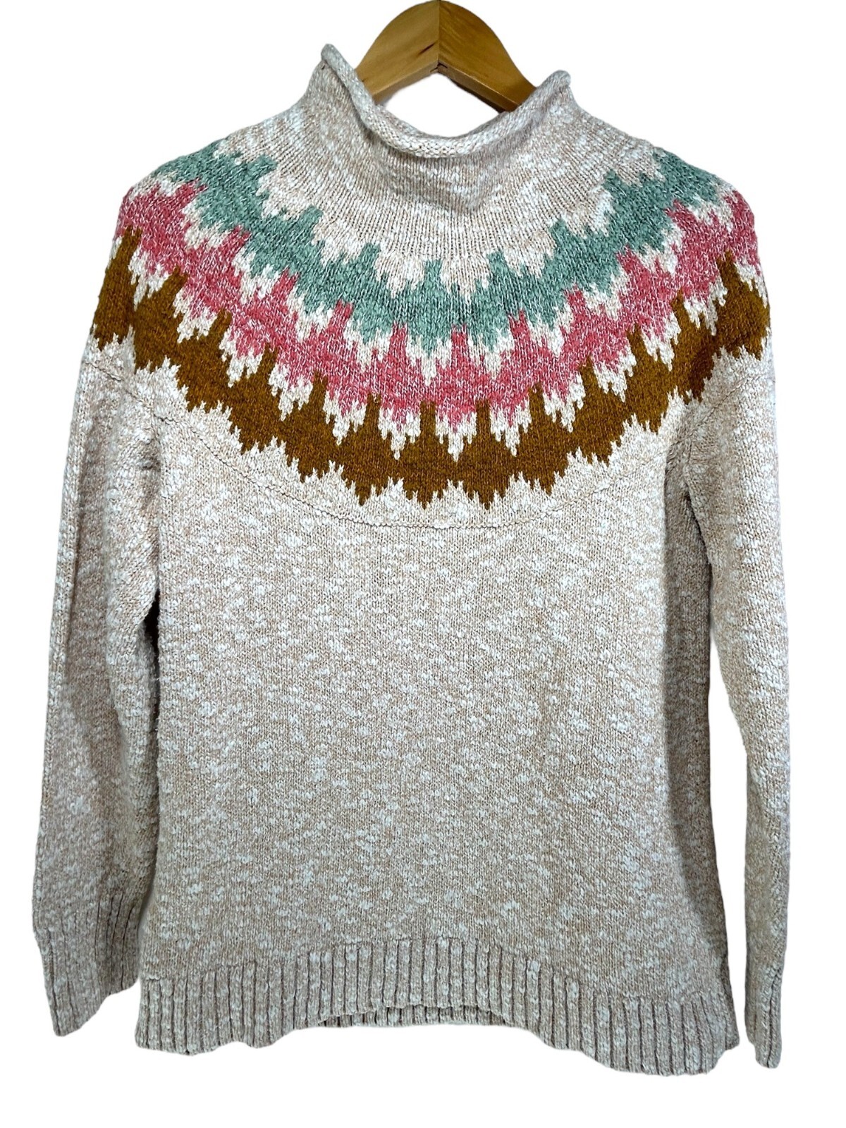 L.L. Bean пуловер насмешливый шеи свитер женщин M бежевый мульти полоски Gorp кемпинг Y2K