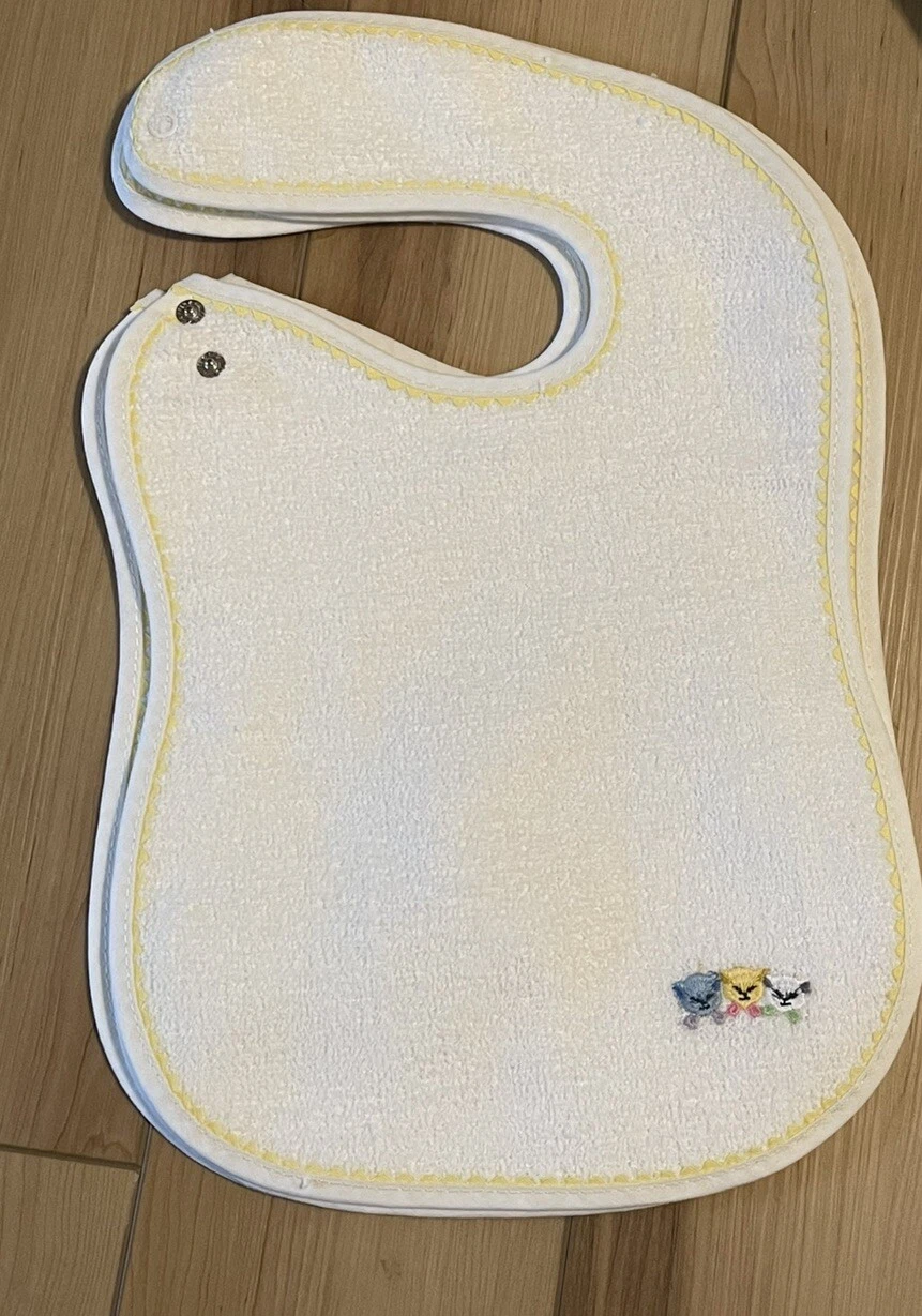 Vintage Dee Givens White Embroidered Bibs, Cats, NWOT