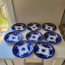 Set Of 8 Antique Flow Blue Royal Staffordshire Pottery ARCADIA Saucers