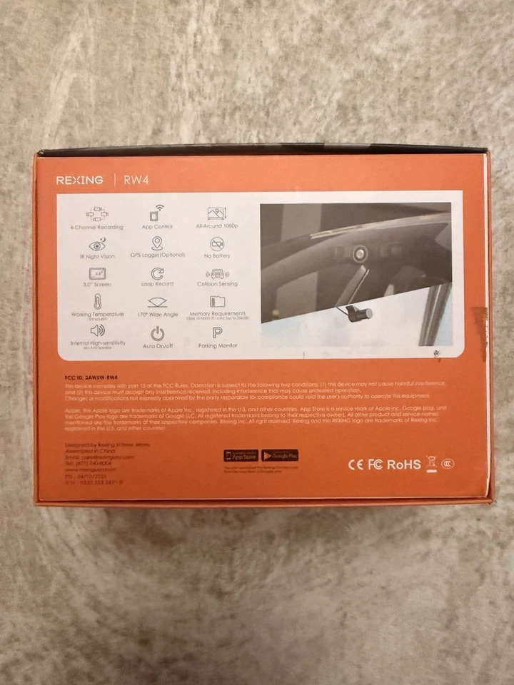 Rexing 4CH Dash Cam w/All 1080p, Loop Recording, G-Sensor, Dual Mount, 32GB Card - Image 3 of 4