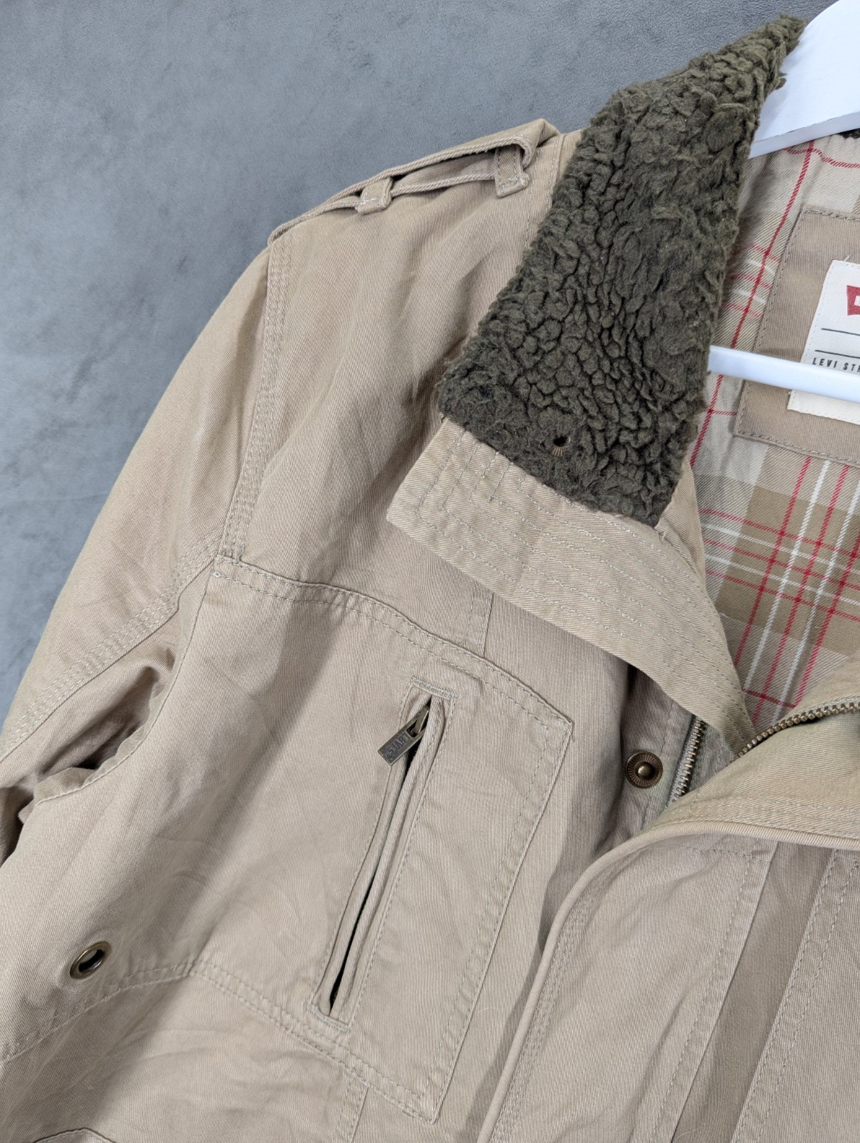 Levi's Women's Military Parka Coat Size XL Cotton Zip & Snaps Lined Missing Hood image 5