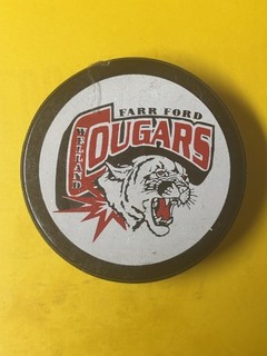 OLD VINTAGE HOCKEY PUCK WELLAND JR.B COUGARS 25th ANNIVERSARY 2 SIDED