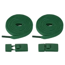 No Tie Shoelaces with 2 Metal Square Buckle Clips, 1Pair & Dark Green