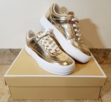 Michael Kors  Aurora Gold Metallic Wrinkled Leather Sneakers Women's 7 M NEW   