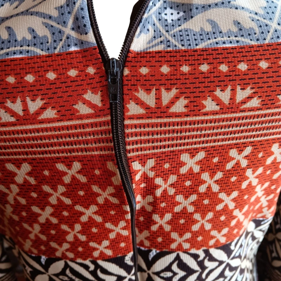 Vintage Small Scandinavian Top 1OF1 Print Zip-Up 1970's Boho Big Collar Handmade - Image 4 of 4