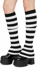 Leg Warmers Women Black White Striped Flared Leg Warmer Women Kawaii Harajuku