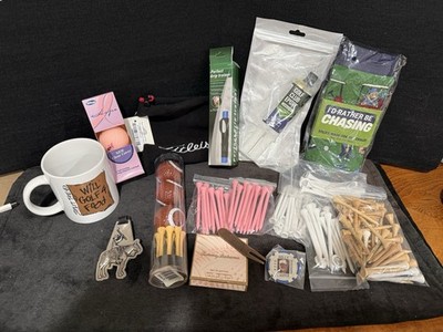 Mixed Golf Accessories Lot (16) Pc. Golf Club Epoxy. 100+ Tees,Grip Trainer Plus