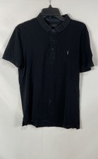 AllSaints Men's Black Ramskull Logo Short Sleeve Pique Polo Shirt Sz M