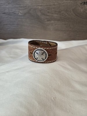 Upcycled Leather Cuff Bracelet With A Cross Concho Made From A Belt