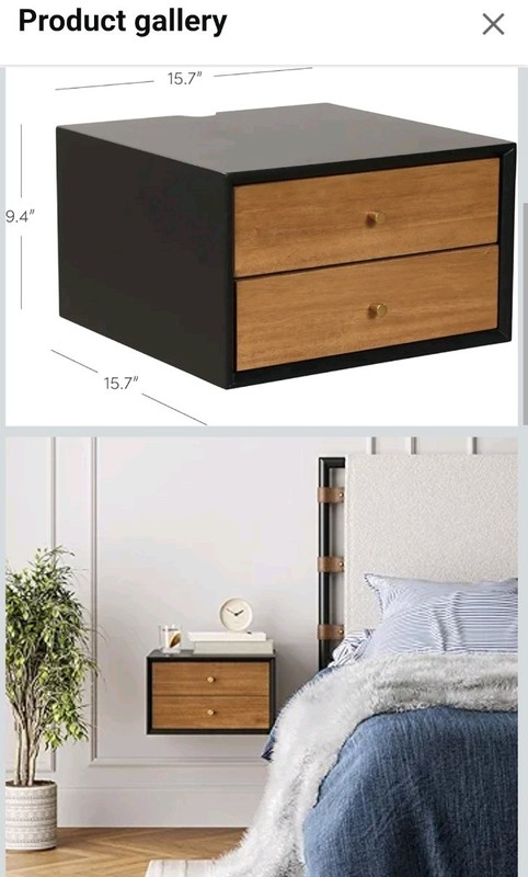 Nathan James Harper Floating Nightstand 2 Drawers Black/Brown Wood 15.7x9.4in