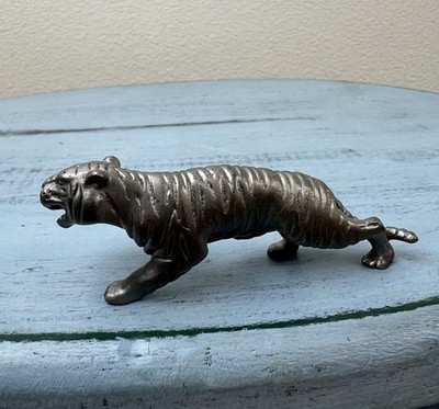 Vtg Cuter Pewter Tiger 2'' Miniature Figurine Knick Knack Wild Animal Big Cat