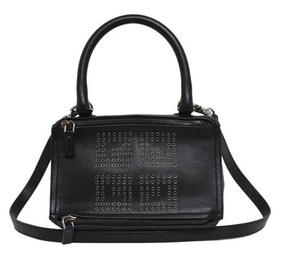 New $2490 Givenchy Small 4G Black Logo Grained Leather Pandora Messenger Bag