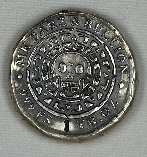 1 oz .999 Fine Silver Hand-Poured Pirate Aztec Skull Round - MK BARZ