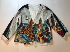 Vintage Bolero Jacket Hand Painted Sequin Scenic Cityscape Art Wear Embellished