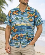 Vintage Shirt XXL Rai Nani Hawaiian Floral Boats Cotton USA MADE  48” Chest