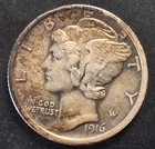 U.S. 1916-P Mercury Silver Dime - 10c - AU+  Bold Strike Winged Liberty