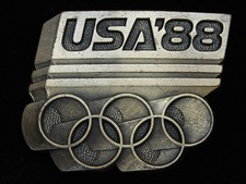 QE09147 VINTAGE 1988  USA '88 OLYMPICS  COMMEMORATIVE BRASSTONE BELT BUCKLE