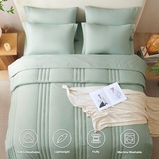 Full Size Comforter Set 7 Pieces Bed in a Bag Sage Green Comforter Bed Set