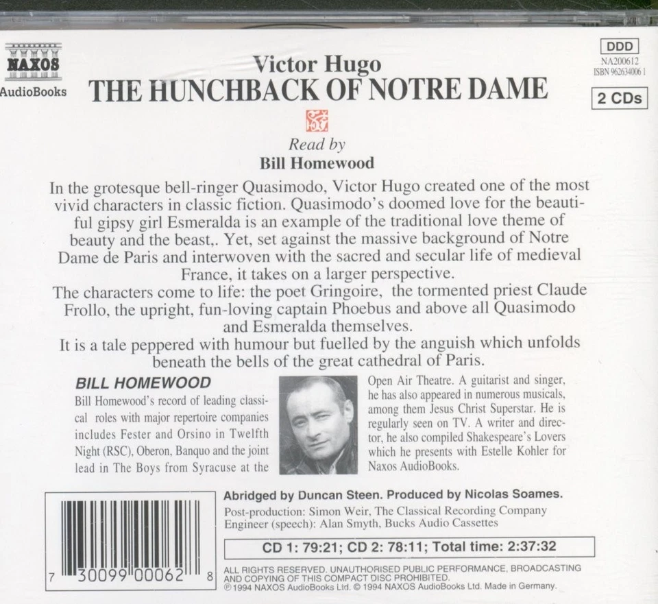 Bill Homewood Victor Hugo - Hunchback of Notre Dame double CD Europe Naxos 1994 - Bild 2 von 4