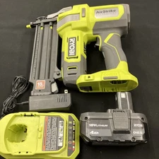 RYOBI ONE+ 18V 18-Gauge Cordless AirStrike Brad Nailer With Charger  And 4 Ah