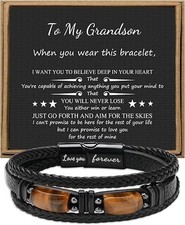 "To My Grandson Leather Bracelets from Grandma Grandpa Birthday Gifts for Gran..