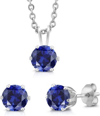 Edelstein König 3-teiliges Set 3 kt cttw simulierter Saphir Halskette Ohrringe... 
