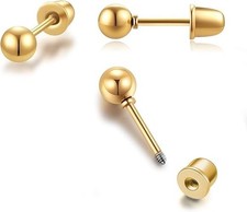 Flat Screw Back Ball Stud Earrings For Women Girls,2mm 3mm 4mm 5mm 6mm