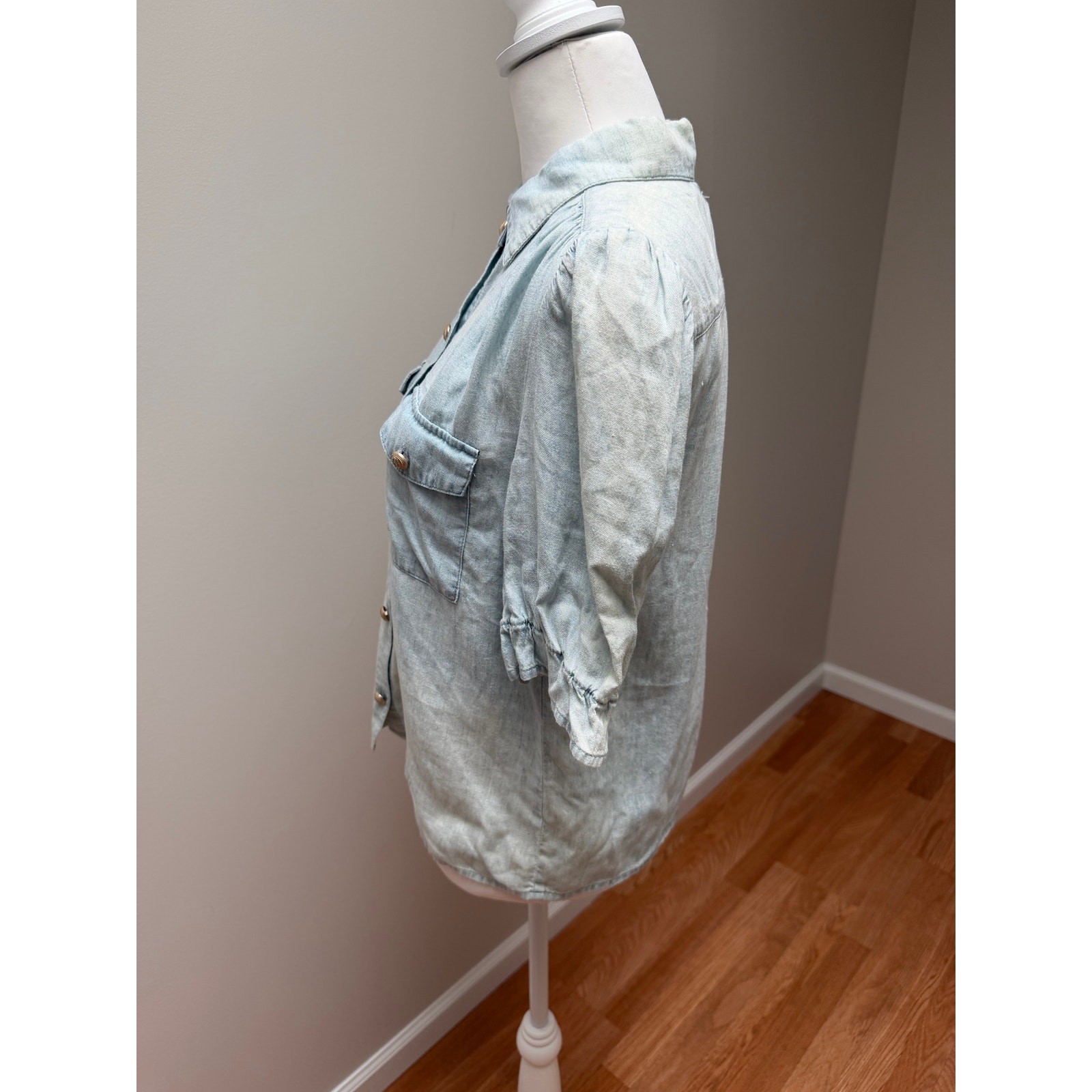 Generation Love Chambray Button Front Puff Sleeve… - image 6