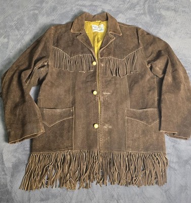 Vintage Pioneer Wear Coat Mens 42 Brown Suede Fringe Western Jacket Made USA