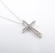 14k White Gold Natural Diamond Cross Pendant Necklace 18" Religious NG1731