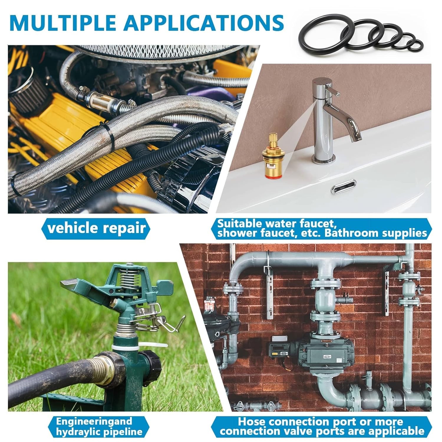 24 Size Rubber O Ring Set,1120 Pcs Black Small O Rings Assortment 