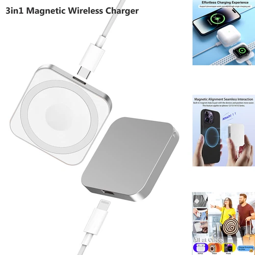 3in1 Magnetic Wireless Charger for Apple Watch 10/9/8/iPhone 16 15 14 13/Airpods