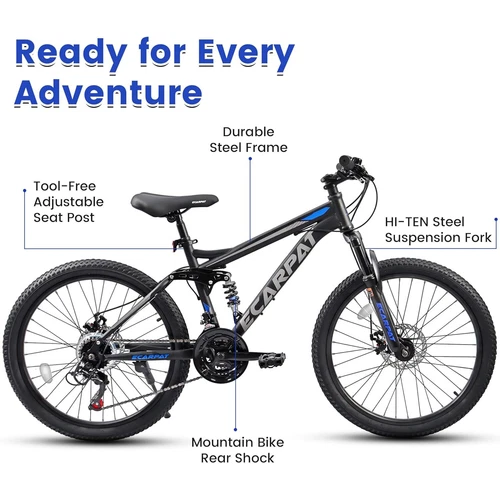 Mountain Bike Full Suspension 21-Speeds Men Women Sport Bicycles 24/26/27.5 Inch - Picture 4 of 38